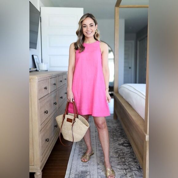 NWT J CREW Maxine button-back dress in linen in pink - Picture 7 of 7